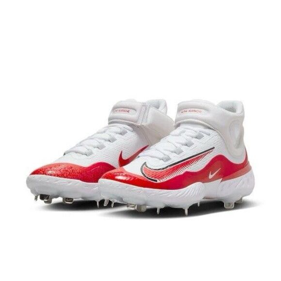 Size 9 Nike Alpha Huarache Elite 4 Mid White Red Men Baseball Cleats FD2744-105